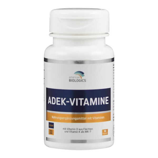 Die ADEK Vitamine von American Biologics decken gleich mehrere wichtige Vitamine in einer Kapsel ab: A, D, E und K. Vegan.